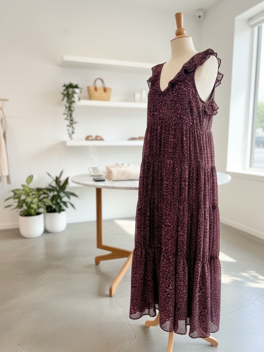 Chelsea28 Plum Floral Ruffle-Shoulder Maxi Dress - Picture 13 of 13